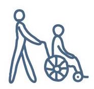 person pushing person in wheelchair; simple line drawing